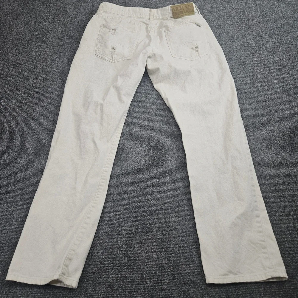 Armani Exchange Slim Fit Jeans Mens 34R Off White Distressed‎ Ripped Streetwear